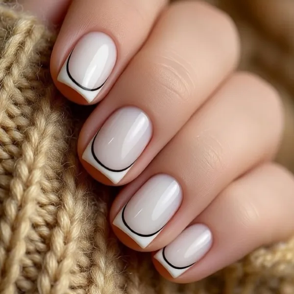 Біло-чорний Геометричний Манікюр: Мінімалізм на Овальних Нігтях Гель-лаком