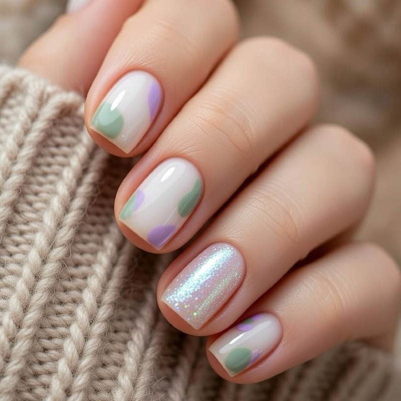 Модний біло-зелений манікюр на овальні нігті: мінімалізм та блиск гель-лаку