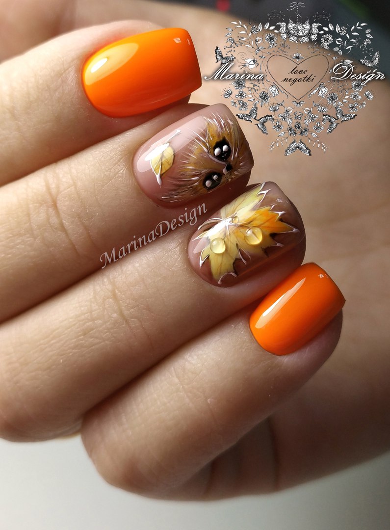 Овальний 3D манікюр: осінній квітковий максималізм з ручним розписом