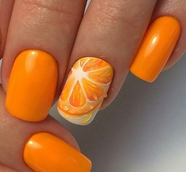 Яскравий абстрактний 3D манікюр: помаранчевий з білим