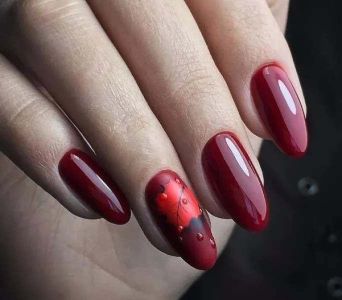 Довгі бордові мигдалики з чорним 3D квітковим розписом