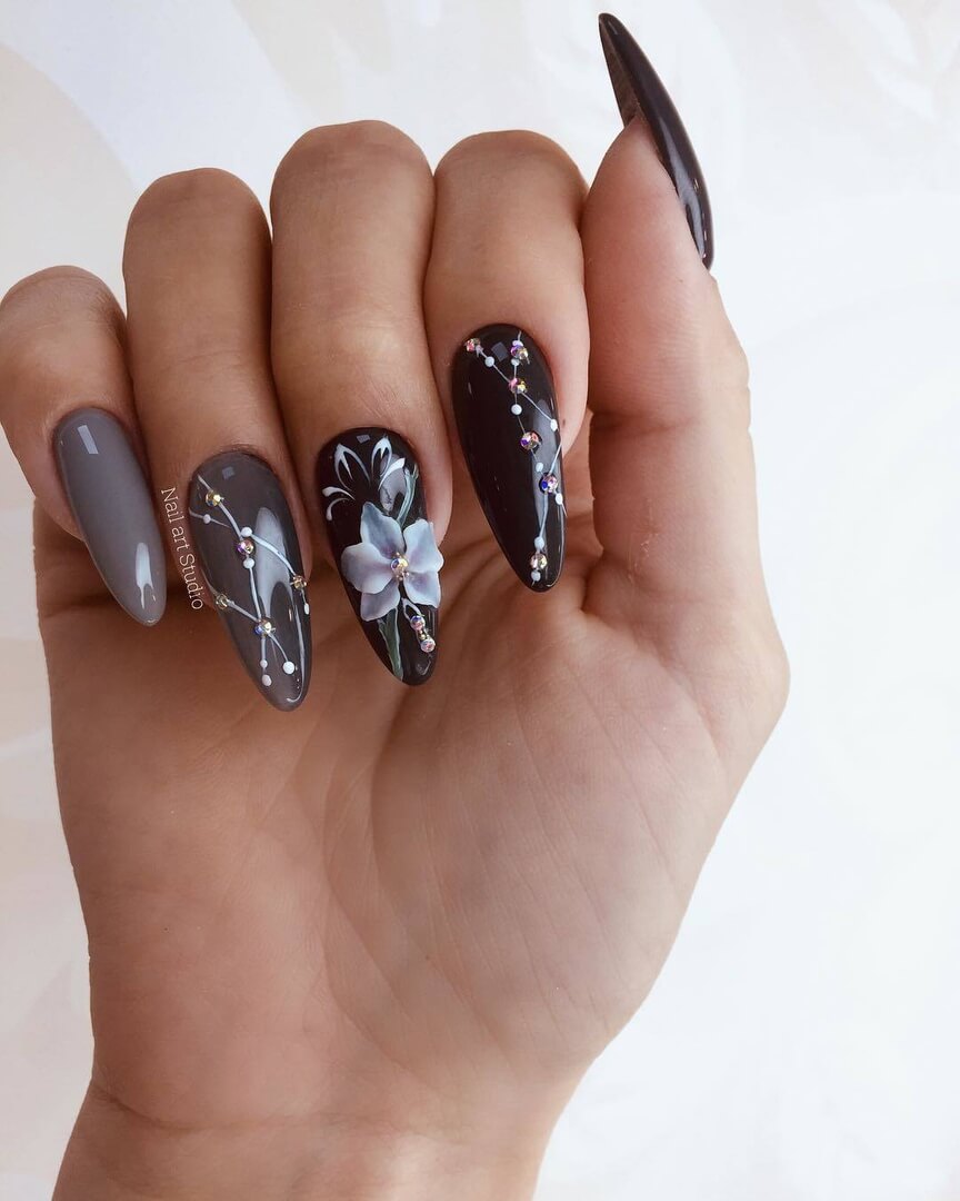 Ексклюзивний чорний стилет: 3D квіти, стрази та ручний розпис для святкового образу